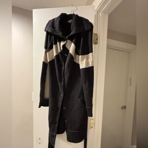 James Perse Black and Cream Hooded Long Cardigan